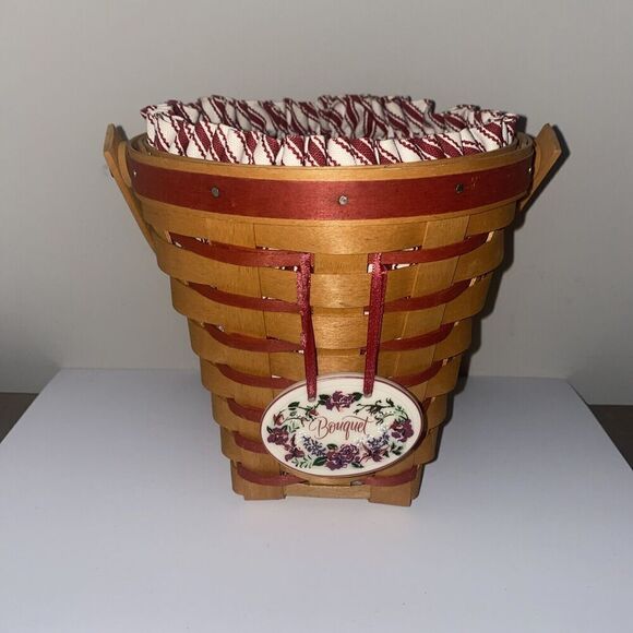 Longaberger 1996 Sweetheart Bouquet Basket Combo Protector Liner & Tie-On - Picture 1 of 7